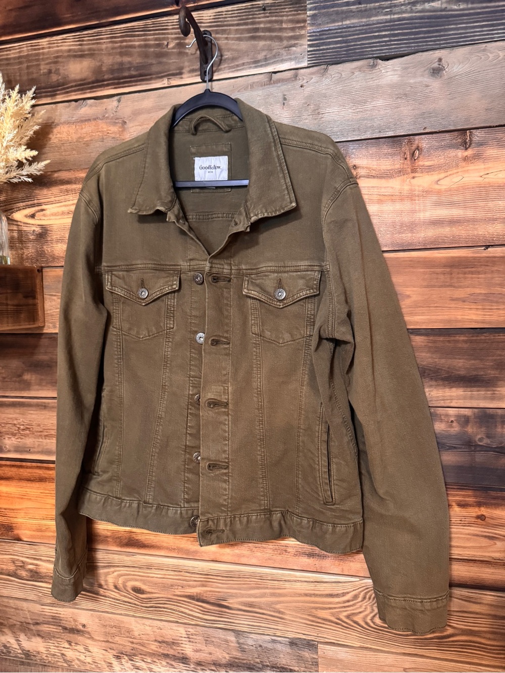 Goodfellow & Co washed Olive Green Denim Jean Jacket - Casual Trucker | Sz Large